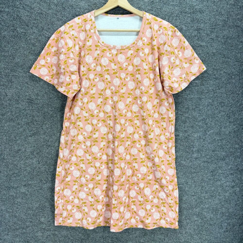 Unbranded Mini Dress Women M Medium Beige Floral Short Crew Neck Short Sleeve